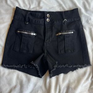 Hot Topic grunge punk black denim shorts with silver hardware details size 9
